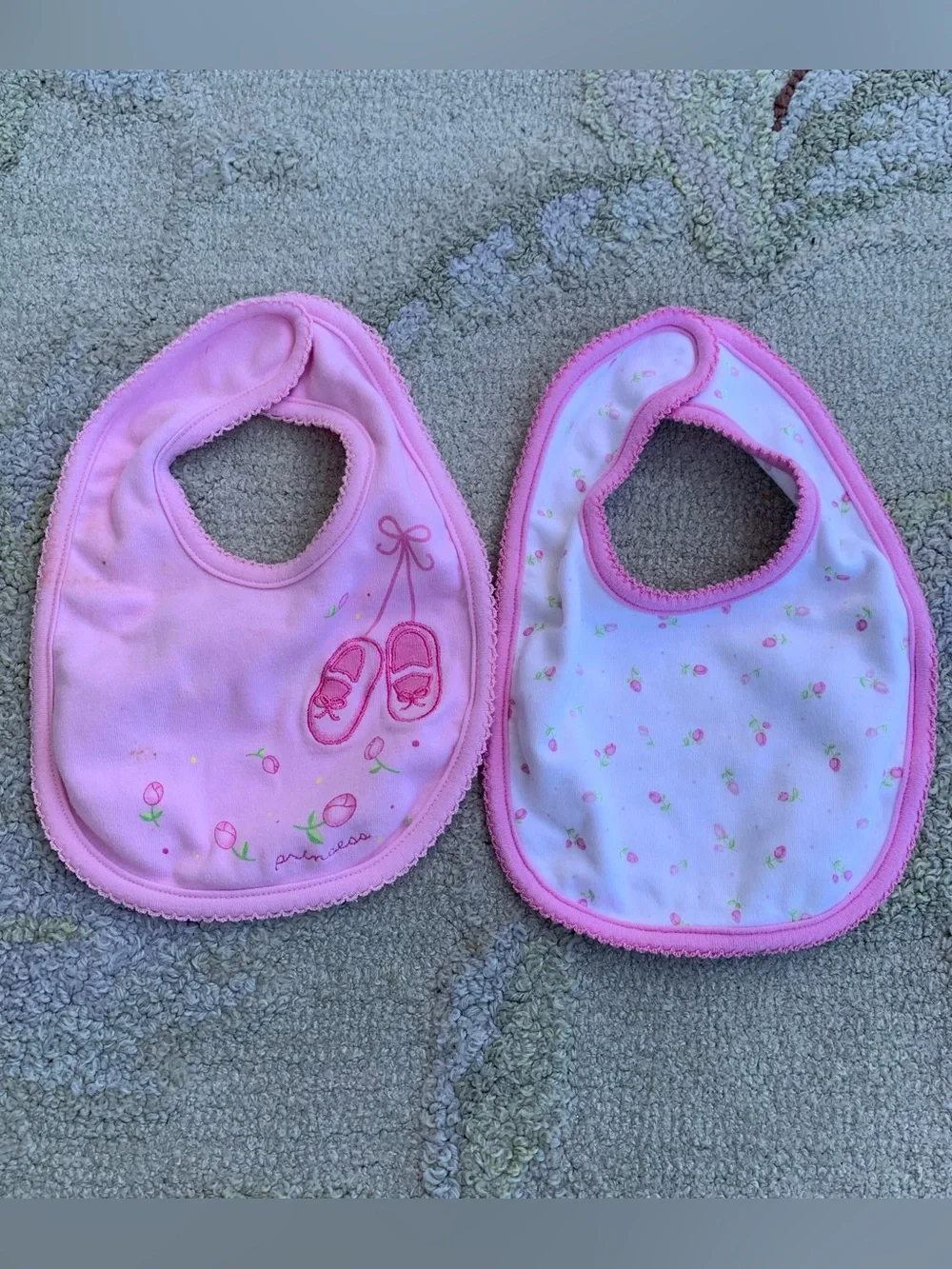 Adorable pink and white coquette girl bibs duo